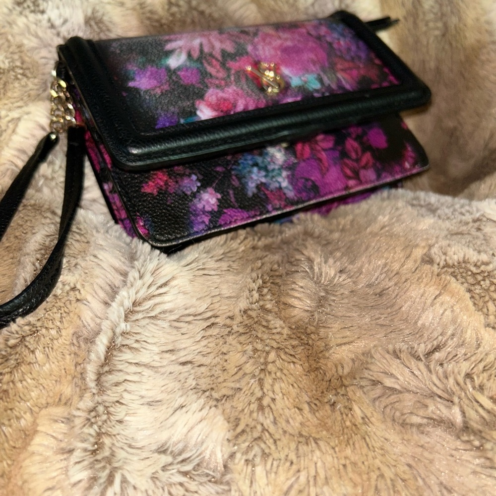 Victoria's Secret Black and Floral Tech Wristlet.
